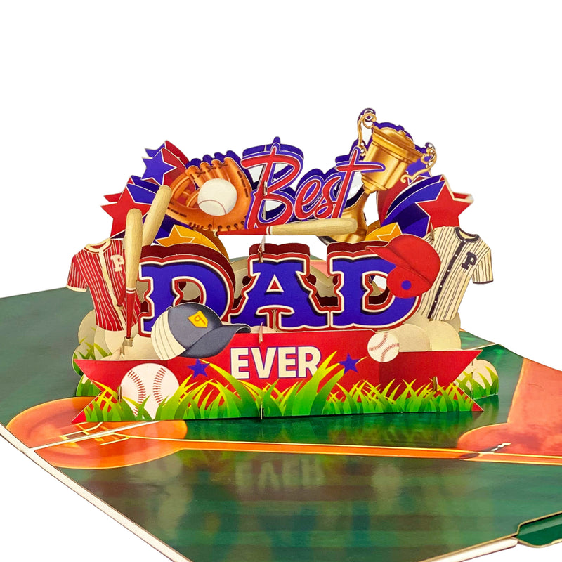 Best Dad Ever Baseball Pop Up Card – 3D Sports Themed Greeting with Bat, Ball, Jerseys and Trophy – Perfect Father’s Day or Birthday Card for Dad, Coach, Grandpa, Baseball Fans, Sporty Dads
