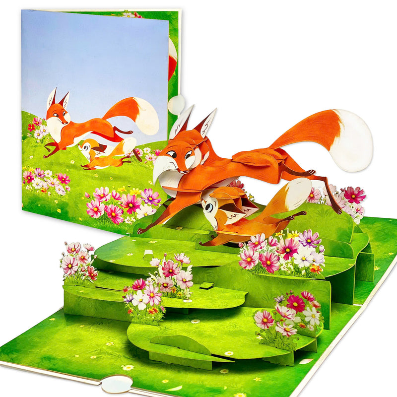 Fox Family Pop Up Card – 3D Mother Fox Playing with Baby Foxes in Flower Meadow – Wholesome Mother’s Day, Birthday, Just Because Greeting Card for Mom, Wife, Her, Nature and Animal Lovers Visit the T4s Store