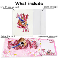 MOM Bird Nest Pop Up Card – 3D Bluebird Feeding Nestlings Surrounded by Cherry Blossoms – Beautiful Mother’s Day, Birthday, Thank You Greeting Card for Mom, Grandma, Wife, or Her