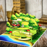 Pop Up Golf Card – 3D Multi-Level Golf Course with Cart, Clubs, and Flags – Perfect Father’s Day, Birthday Greeting Card for Golfer Dad, Grandpa, Boss, Husband, Coach, or Country Club Fans