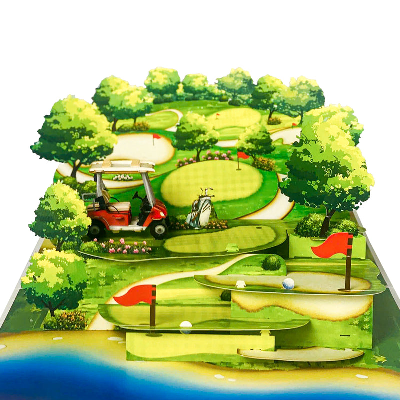 Pop Up Golf Card – 3D Multi-Level Golf Course with Cart, Clubs, and Flags – Perfect Father’s Day, Birthday Greeting Card for Golfer Dad, Grandpa, Boss, Husband, Coach, or Country Club Fans