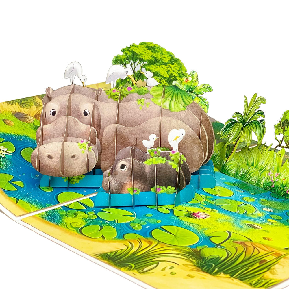 Hippo Mothers Day Card for Mom, Grandma, 6x8 Inch Pop up Mothers Day Card for Wife, Daughter, Sister, Mother's Day Pop Up Cards from Son, Husband, Birthday Cards for Mom, Women.