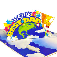 World’s Best Dad Pop Up Card – Colorful 3D Earth, Trophy, and Stars Design – Fun Father’s Day, Birthday Greeting Card for Dad, Stepdad, Grandpa, Kids to Father Gift, Appreciation or Celebration