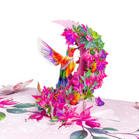 Hummingbird Pop Up Card – 3D Colorful Bird with Crescent Floral Ring and Lotus Flowers – Elegant Mother’s Day, Birthday, Thank You Greeting Card for Women, Nature Lovers, Mom, Grandma, Her