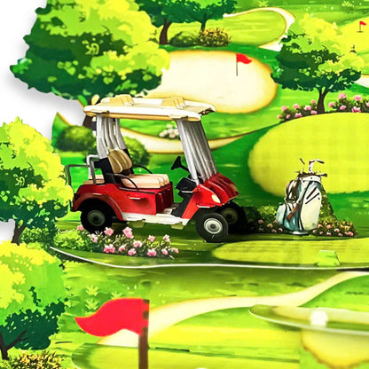 Pop Up Golf Card – 3D Multi-Level Golf Course with Cart, Clubs, and Flags – Perfect Father’s Day, Birthday Greeting Card for Golfer Dad, Grandpa, Boss, Husband, Coach, or Country Club Fans