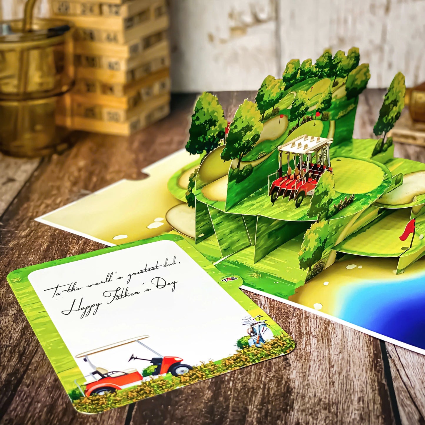Pop Up Golf Card – 3D Multi-Level Golf Course with Cart, Clubs, and Flags – Perfect Father’s Day, Birthday Greeting Card for Golfer Dad, Grandpa, Boss, Husband, Coach, or Country Club Fans