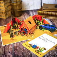 Pop Up Desert Camping Card – 3D Jeep and Tent in Cactus Canyon Scene – Fun Father’s Day, Birthday Greeting Card for Dad, Outdoor Adventure Lovers, Off-Road Fans, Western Style Dads