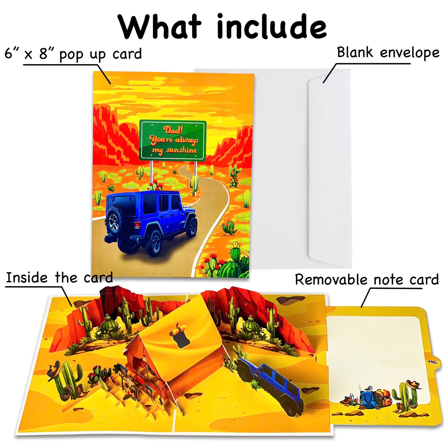 Pop Up Desert Camping Card – 3D Jeep and Tent in Cactus Canyon Scene – Fun Father’s Day, Birthday Greeting Card for Dad, Outdoor Adventure Lovers, Off-Road Fans, Western Style Dads