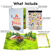 Best Flippin’ Dad Pop Up Card – Funny 3D BBQ Grill Scene with Steak, Fire and Camper – Perfect Father’s Day or Birthday Card for Dad, Husband, Grill Masters, Backyard Chefs, Dog Dads