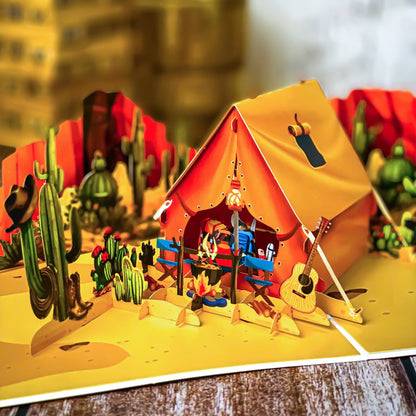 Pop Up Desert Camping Card – 3D Jeep and Tent in Cactus Canyon Scene – Fun Father’s Day, Birthday Greeting Card for Dad, Outdoor Adventure Lovers, Off-Road Fans, Western Style Dads