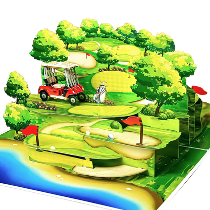 Pop Up Golf Card – 3D Multi-Level Golf Course with Cart, Clubs, and Flags – Perfect Father’s Day, Birthday Greeting Card for Golfer Dad, Grandpa, Boss, Husband, Coach, or Country Club Fans
