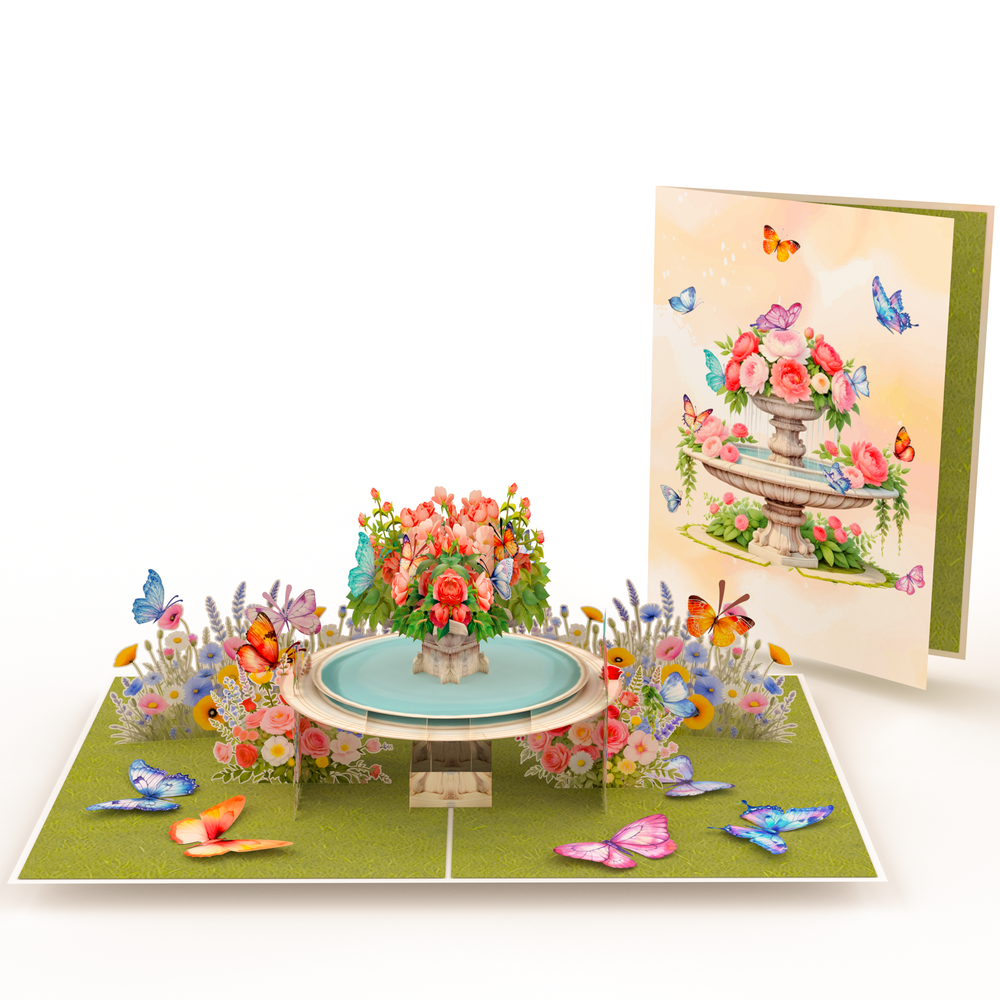 Garden Fountain Pop Up Card – 3D Floral Water Feature with Butterflies and Roses – Elegant Mother’s Day, Birthday, Thank You, Anniversary Greeting Card for Mom, Wife, Grandma, Her