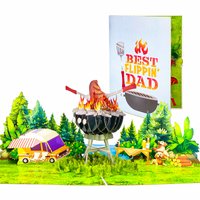 Best Flippin’ Dad Pop Up Card – Funny 3D BBQ Grill Scene with Steak, Fire and Camper – Perfect Father’s Day or Birthday Card for Dad, Husband, Grill Masters, Backyard Chefs, Dog Dads