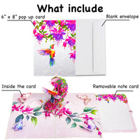 Hummingbird Pop Up Card – 3D Colorful Bird with Crescent Floral Ring and Lotus Flowers – Elegant Mother’s Day, Birthday, Thank You Greeting Card for Women, Nature Lovers, Mom, Grandma, Her