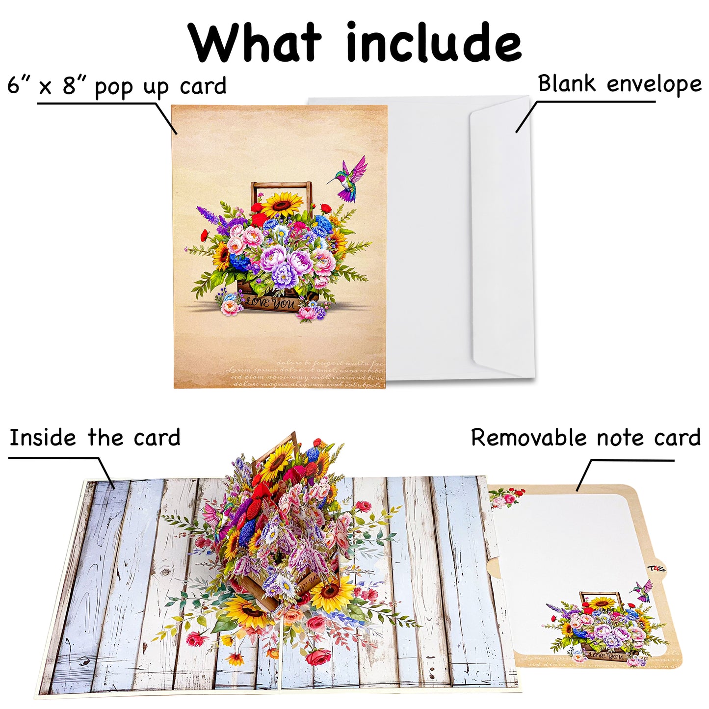 Floral Basket Pop Up Card – 3D Rustic Wooden Flower Box with Sunflowers, Roses, and Hummingbird – Heartfelt Mother’s Day, Birthday, Thank You Greeting Card for Mom, Grandma, Wife, Her