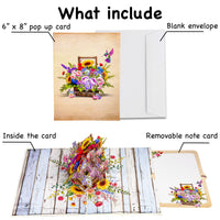 Floral Basket Pop Up Card – 3D Rustic Wooden Flower Box with Sunflowers, Roses, and Hummingbird – Heartfelt Mother’s Day, Birthday, Thank You Greeting Card for Mom, Grandma, Wife, Her