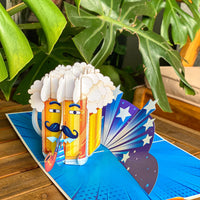 Pop Up Beer Mug Card – Funny 3D Beer Glass with Mustache, Pipe and Tie – Unique Father’s Day, Birthday Greeting Card for Dad, Grandpa, Husband, Beer Lovers, Men with Sense of Humor