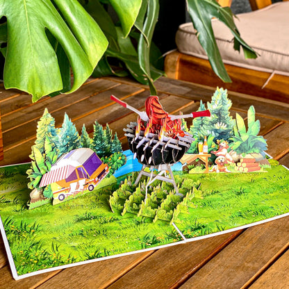Best Flippin’ Dad Pop Up Card – Funny 3D BBQ Grill Scene with Steak, Fire and Camper – Perfect Father’s Day or Birthday Card for Dad, Husband, Grill Masters, Backyard Chefs, Dog Dads