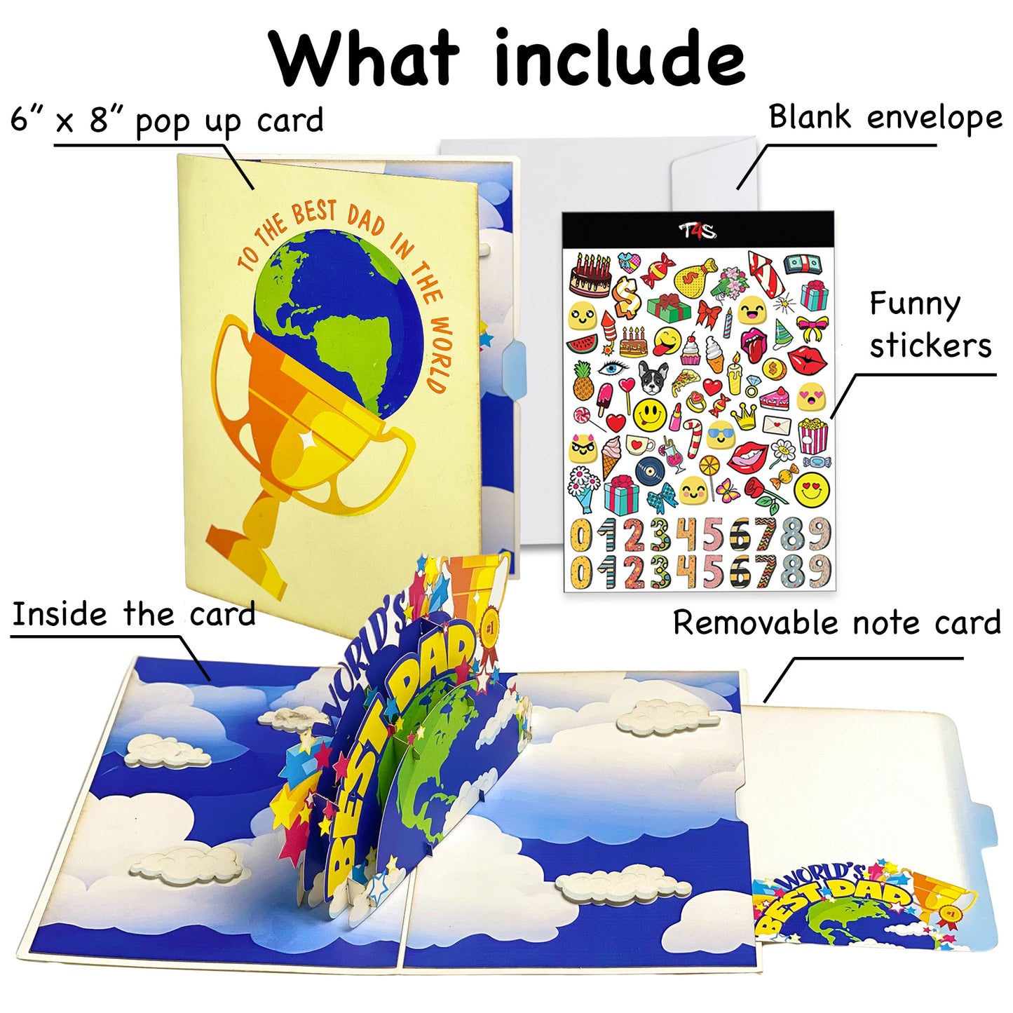 World’s Best Dad Pop Up Card – Colorful 3D Earth, Trophy, and Stars Design – Fun Father’s Day, Birthday Greeting Card for Dad, Stepdad, Grandpa, Kids to Father Gift, Appreciation or Celebration