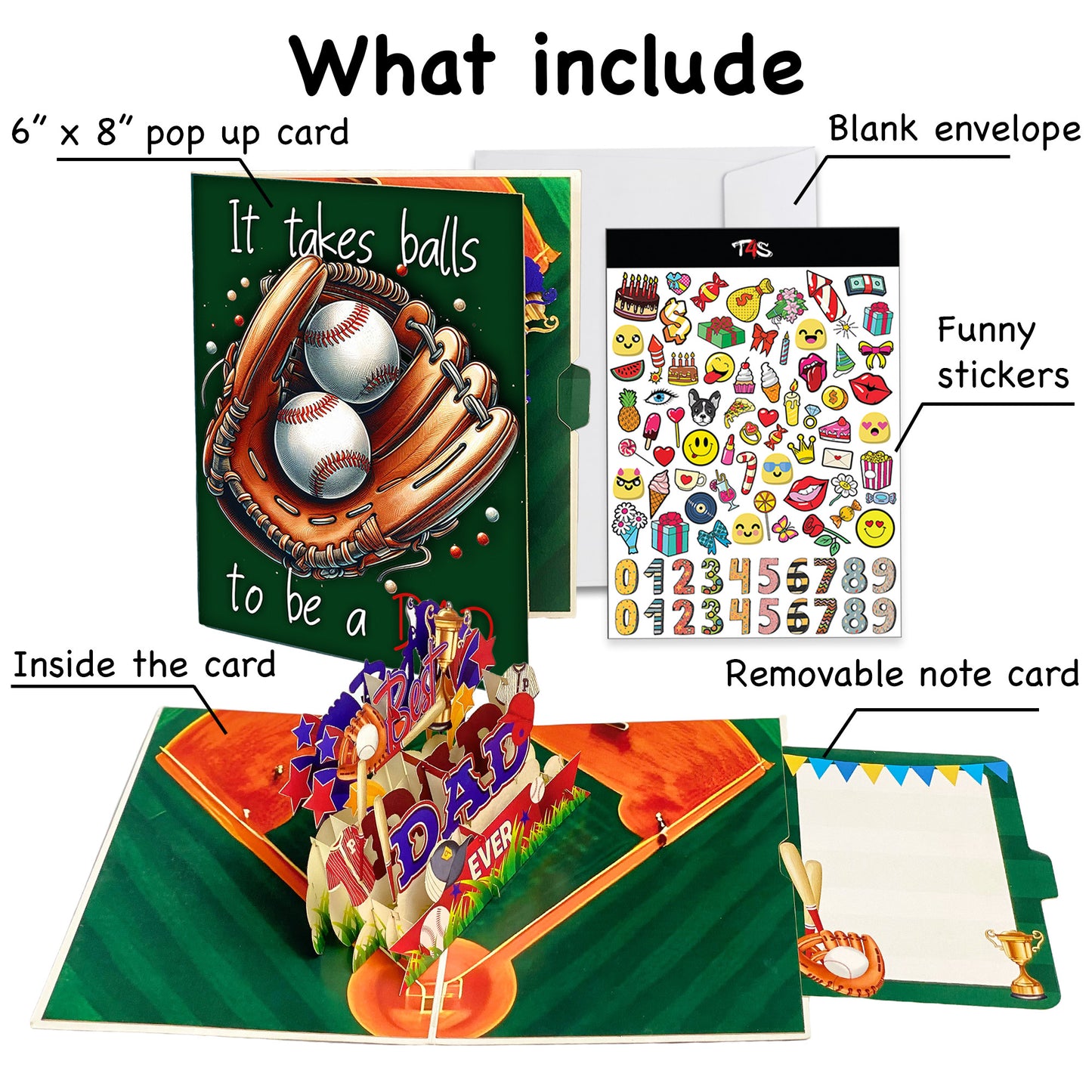Best Dad Ever Baseball Pop Up Card – 3D Sports Themed Greeting with Bat, Ball, Jerseys and Trophy – Perfect Father’s Day or Birthday Card for Dad, Coach, Grandpa, Baseball Fans, Sporty Dads