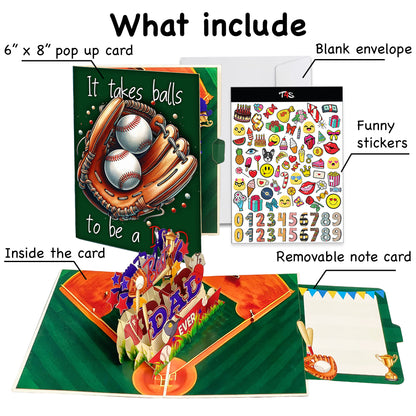 Best Dad Ever Baseball Pop Up Card – 3D Sports Themed Greeting with Bat, Ball, Jerseys and Trophy – Perfect Father’s Day or Birthday Card for Dad, Coach, Grandpa, Baseball Fans, Sporty Dads