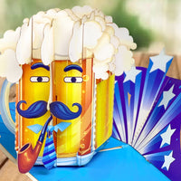 Pop Up Beer Mug Card – Funny 3D Beer Glass with Mustache, Pipe and Tie – Unique Father’s Day, Birthday Greeting Card for Dad, Grandpa, Husband, Beer Lovers, Men with Sense of Humor