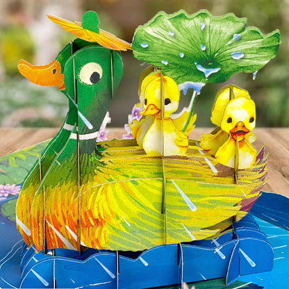 Duck Family Pop Up Mothers Day Card for Mom, Wife, 6x8 Inch Mothers Day Pop Up Card for Daughter, Sister, Grandma, Funny Mother's Day Cards from Son, Husband, Pop Up Birthday Cards.