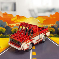 Pop Up Retro Truck Card – 3D Classic Red Pickup on Sunset Road – Perfect Father’s Day, Birthday Greeting Card for Dad, Grandpa, Husband, Car Lovers, Vintage Auto Fans, Americana Style Men