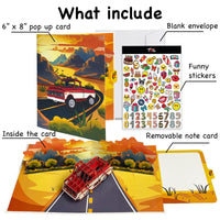 Pop Up Retro Truck Card – 3D Classic Red Pickup on Sunset Road – Perfect Father’s Day, Birthday Greeting Card for Dad, Grandpa, Husband, Car Lovers, Vintage Auto Fans, Americana Style Men