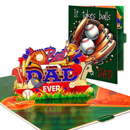 Best Dad Ever Baseball Pop Up Card – 3D Sports Themed Greeting with Bat, Ball, Jerseys and Trophy – Perfect Father’s Day or Birthday Card for Dad, Coach, Grandpa, Baseball Fans, Sporty Dads