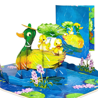 Duck Family Pop Up Mothers Day Card for Mom, Wife, 6x8 Inch Mothers Day Pop Up Card for Daughter, Sister, Grandma, Funny Mother's Day Cards from Son, Husband, Pop Up Birthday Cards.
