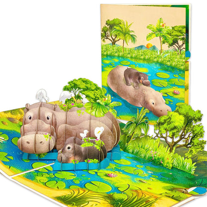 Hippo Mothers Day Card for Mom, Grandma, 6x8 Inch Pop up Mothers Day Card for Wife, Daughter, Sister, Mother's Day Pop Up Cards from Son, Husband, Birthday Cards for Mom, Women.