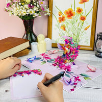 Hummingbird Pop Up Card – 3D Colorful Bird with Crescent Floral Ring and Lotus Flowers – Elegant Mother’s Day, Birthday, Thank You Greeting Card for Women, Nature Lovers, Mom, Grandma, Her