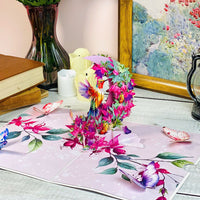 Hummingbird Pop Up Card – 3D Colorful Bird with Crescent Floral Ring and Lotus Flowers – Elegant Mother’s Day, Birthday, Thank You Greeting Card for Women, Nature Lovers, Mom, Grandma, Her
