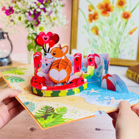 Corgi Beach Pop Up Card – Funny 3D Dog in Heart Floatie with Balloons and Waves – Cute Birthday, Valentine, Just Because Greeting Card for Dog Lovers, Her, Girlfriend, Kids, Animal Fans