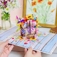 Floral Basket Pop Up Card – 3D Rustic Wooden Flower Box with Sunflowers, Roses, and Hummingbird – Heartfelt Mother’s Day, Birthday, Thank You Greeting Card for Mom, Grandma, Wife, Her