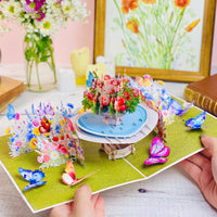Garden Fountain Pop Up Card – 3D Floral Water Feature with Butterflies and Roses – Elegant Mother’s Day, Birthday, Thank You, Anniversary Greeting Card for Mom, Wife, Grandma, Her