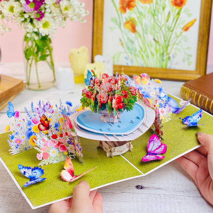 Garden Fountain Pop Up Card – 3D Floral Water Feature with Butterflies and Roses – Elegant Mother’s Day, Birthday, Thank You, Anniversary Greeting Card for Mom, Wife, Grandma, Her