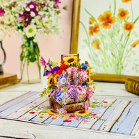 Floral Basket Pop Up Card – 3D Rustic Wooden Flower Box with Sunflowers, Roses, and Hummingbird – Heartfelt Mother’s Day, Birthday, Thank You Greeting Card for Mom, Grandma, Wife, Her