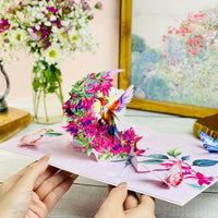 Hummingbird Pop Up Card – 3D Colorful Bird with Crescent Floral Ring and Lotus Flowers – Elegant Mother’s Day, Birthday, Thank You Greeting Card for Women, Nature Lovers, Mom, Grandma, Her