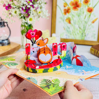 Corgi Beach Pop Up Card – Funny 3D Dog in Heart Floatie with Balloons and Waves – Cute Birthday, Valentine, Just Because Greeting Card for Dog Lovers, Her, Girlfriend, Kids, Animal Fans