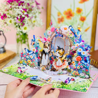 Dancing Cats Pop Up Card – 3D Ballerina Kittens in Magical Garden with Flowers and Butterflies – Whimsical Birthday, Valentine, or Just Because Greeting Card for Her, Cat Lovers, Kids