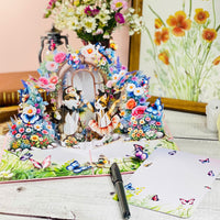 Dancing Cats Pop Up Card – 3D Ballerina Kittens in Magical Garden with Flowers and Butterflies – Whimsical Birthday, Valentine, or Just Because Greeting Card for Her, Cat Lovers, Kids