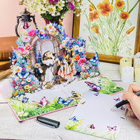 Dancing Cats Pop Up Card – 3D Ballerina Kittens in Magical Garden with Flowers and Butterflies – Whimsical Birthday, Valentine, or Just Because Greeting Card for Her, Cat Lovers, Kids