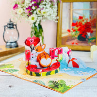 Corgi Beach Pop Up Card – Funny 3D Dog in Heart Floatie with Balloons and Waves – Cute Birthday, Valentine, Just Because Greeting Card for Dog Lovers, Her, Girlfriend, Kids, Animal Fans
