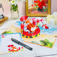 Corgi Beach Pop Up Card – Funny 3D Dog in Heart Floatie with Balloons and Waves – Cute Birthday, Valentine, Just Because Greeting Card for Dog Lovers, Her, Girlfriend, Kids, Animal Fans