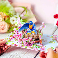Mother Bird Pop Up Card – 3D Bluebird Nest with Baby Birds and Pink Blossoms – Heartwarming Mother’s Day, Birthday, Thank You Greeting Card for Mom, Grandma, Wife, Her, Nature Lovers