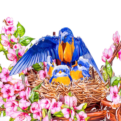 Mother Bird Pop Up Card – 3D Bluebird Nest with Baby Birds and Pink Blossoms – Heartwarming Mother’s Day, Birthday, Thank You Greeting Card for Mom, Grandma, Wife, Her, Nature Lovers
