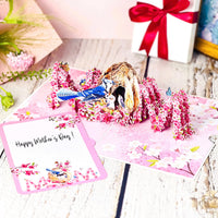 MOM Bird Nest Pop Up Card – 3D Bluebird Feeding Nestlings Surrounded by Cherry Blossoms – Beautiful Mother’s Day, Birthday, Thank You Greeting Card for Mom, Grandma, Wife, or Her
