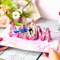 MOM Bird Nest Pop Up Card – 3D Bluebird Feeding Nestlings Surrounded by Cherry Blossoms – Beautiful Mother’s Day, Birthday, Thank You Greeting Card for Mom, Grandma, Wife, or Her